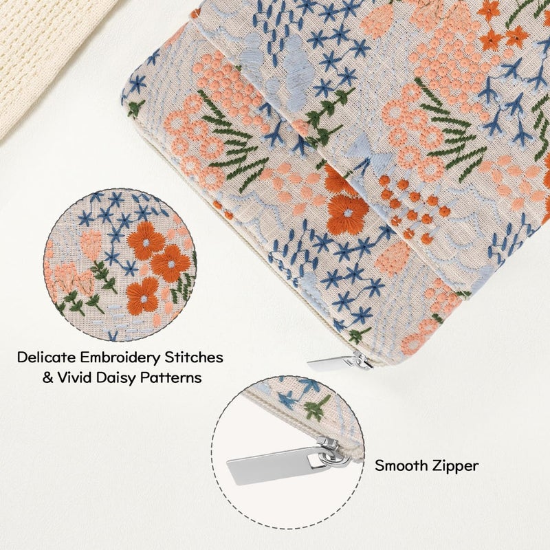 Dadanism Embroidered Daisy Padded Sleeve for All-New Kindle Paperwhite, 7" Kindle Colorsoft Signature Edition, Protective Sleeve Case for 6" Kindle/Kindle Oasis/Kobo E-Reader, Beige Floral - Image 5